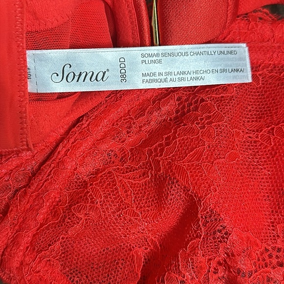 Soma 38DDD Red Lace Bra Underwire NWOT - Picture 3 of 3